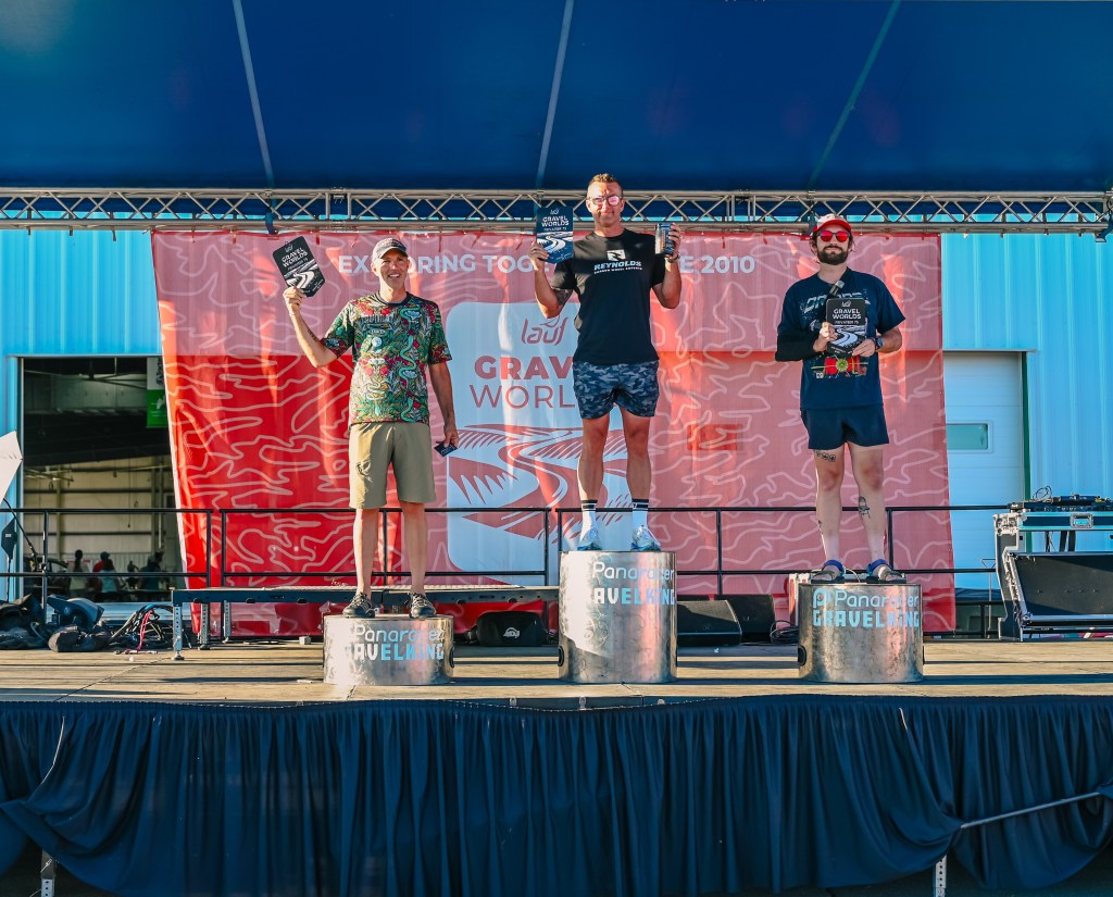 Jason Kayzar on the top step of the Gravel Worlds singlespeed podium, 2025